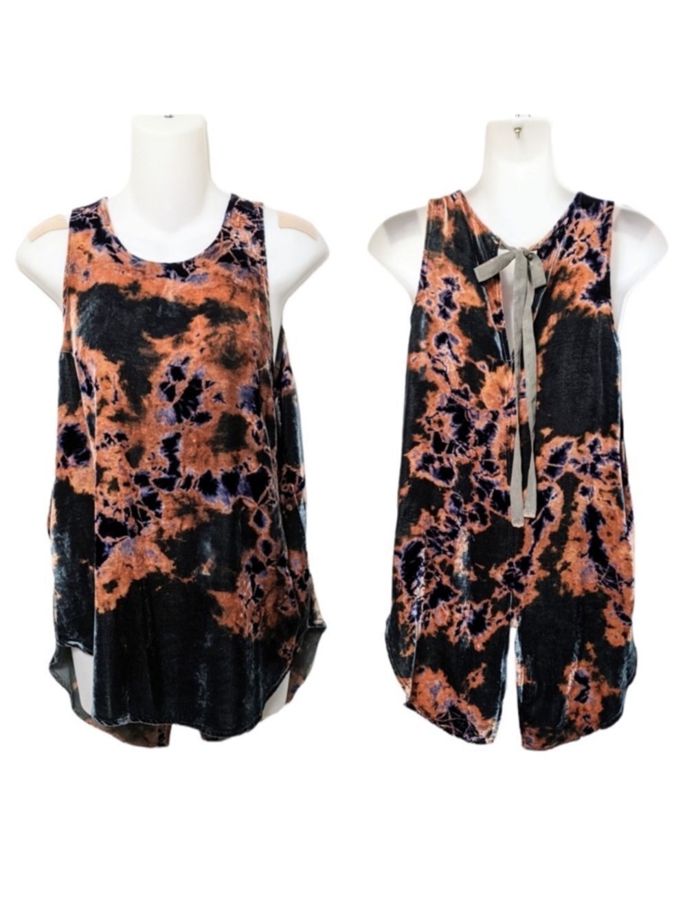 YORK STREET Silk Tie Dye Velvet Keyhole Split Back Sleeveless Top M